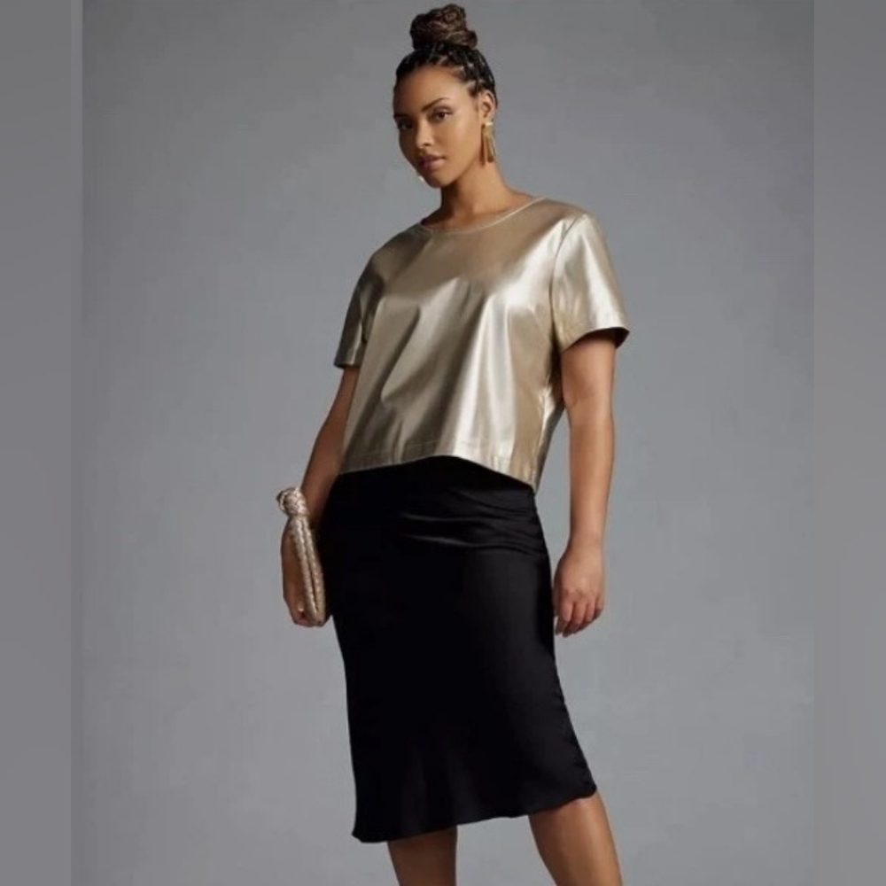 NWT Anthropologie Porridge Collin Faux-Leather Gold Metallic Top -Sz XL